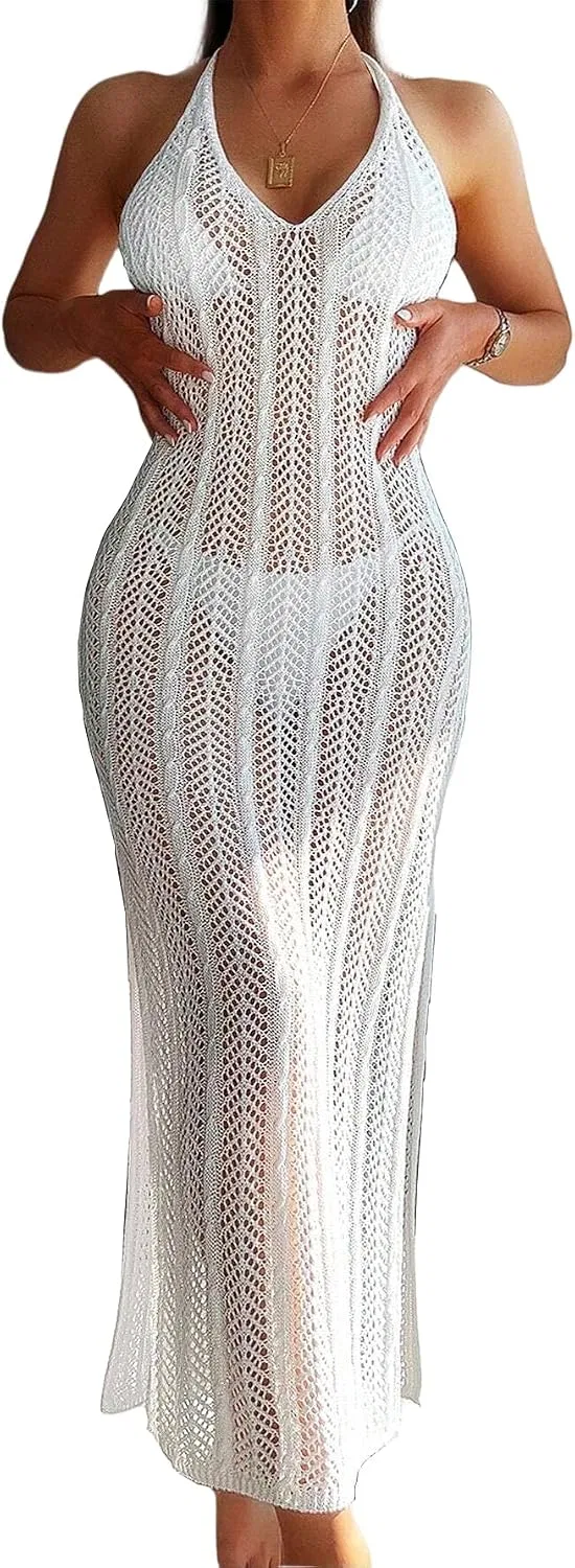 Женская пляжная накидка крючком с бахромой, White
