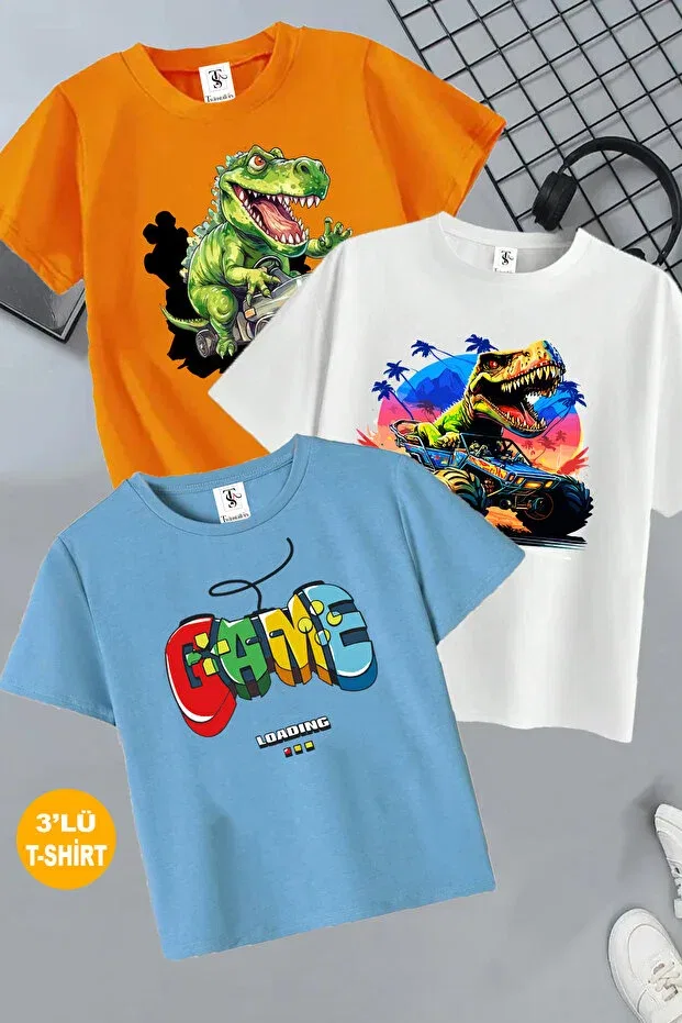 Детская футболка для девочек с принтом Game and dinosaur Twins Tailors, Blue