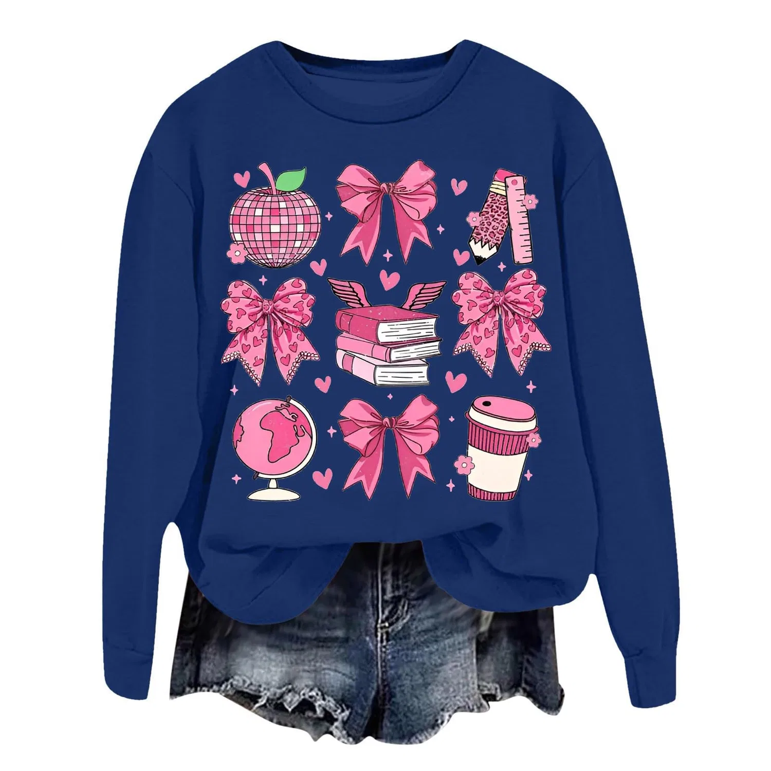 Женский свитшот с рождественским принтом Elegant Christmas Print, Blue-2