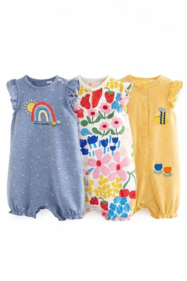 Детский комбинезон для девочек с принтом Rainbow 3-Piece Romper Set Next Baby, Multicolor
