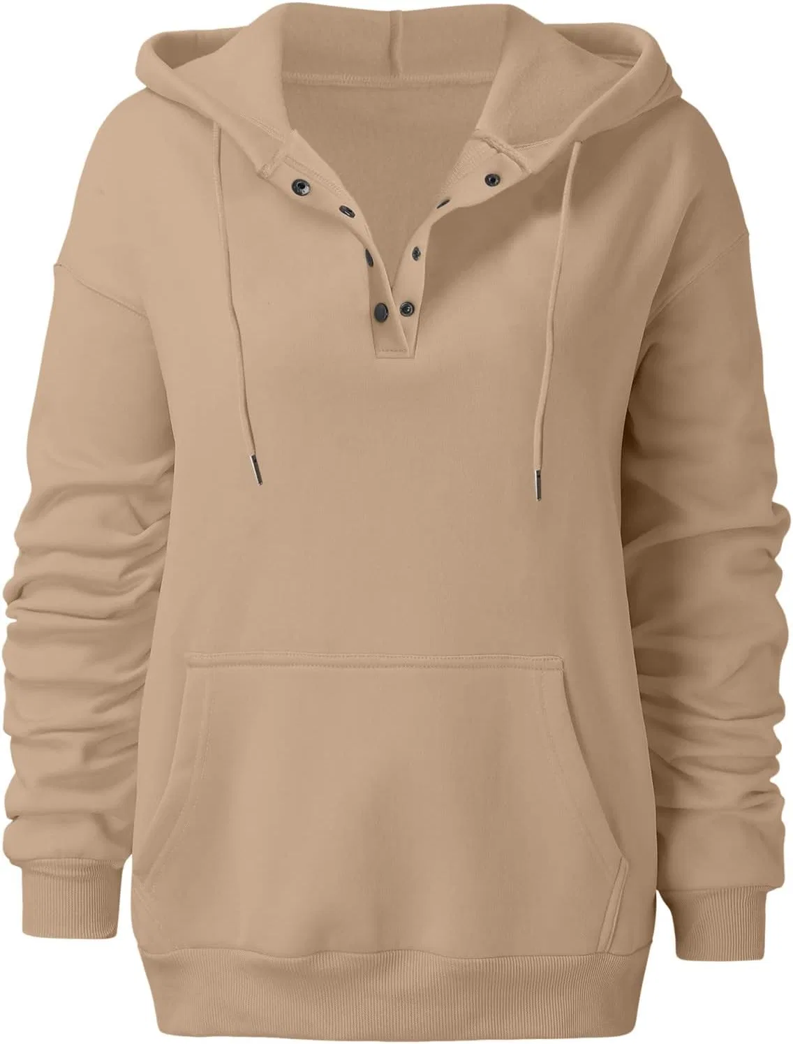 Женское худи с воротником и кенгуру-карманом, 1c-khaki — фото 3