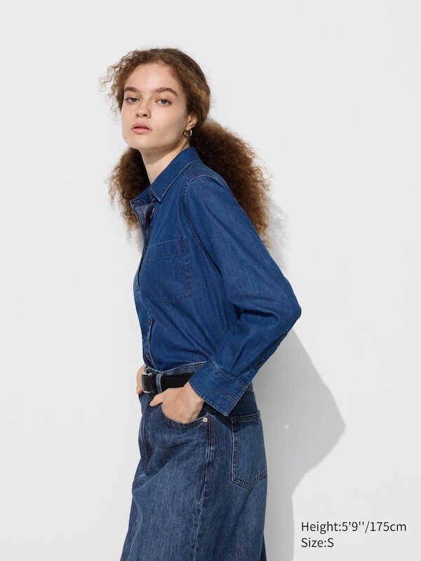

Мягкая джинсовая рубашка Uniqlo, синий