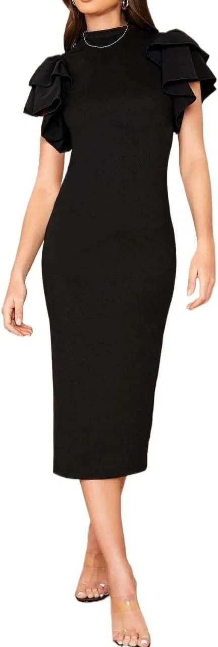 Женское миди-платье Slimming Fit с воланами, Black