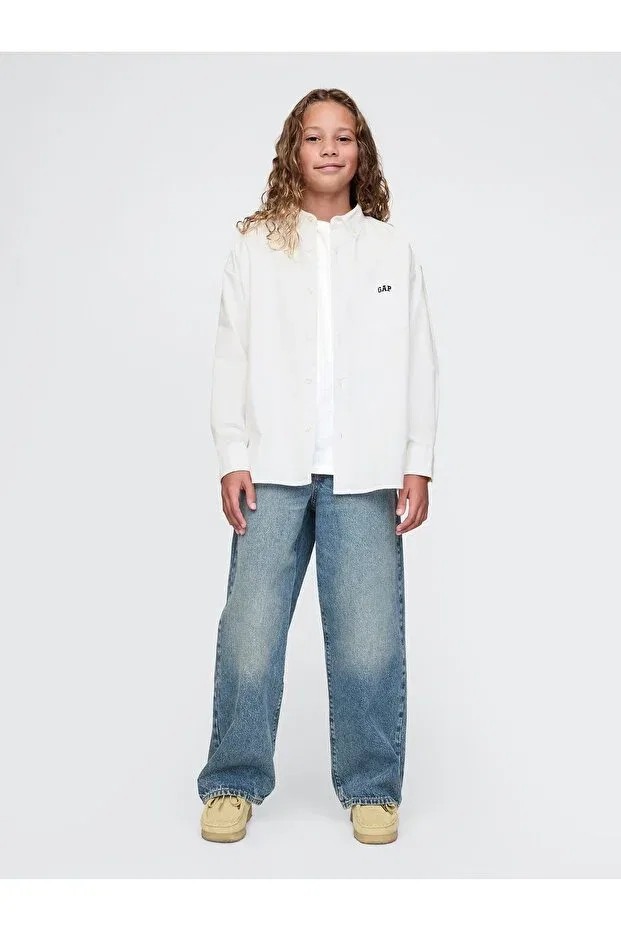 Детская рубашка для мальчиков с длинным рукавом с принтом Oxford Shirt Gap, White-000 — фото 4