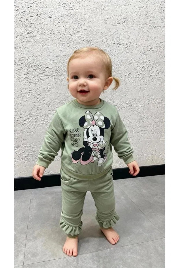 Детский комплект пижамы для девочек с принтом Mini Mouse Print Gocoland, Green — фото 3