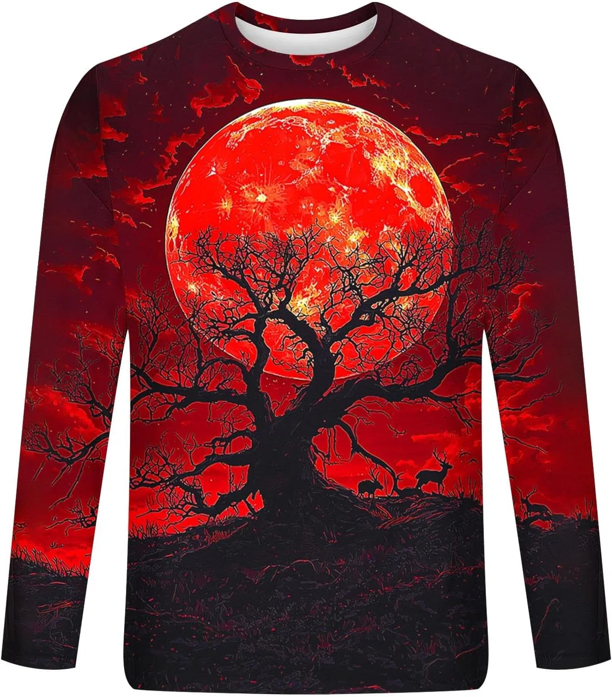 Мужская футболка с принтом Halloween с длинным рукавом, красный — фото 4