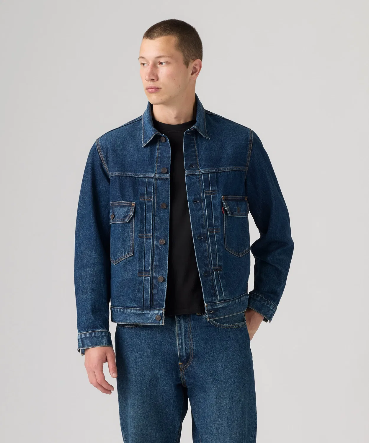 Мужская джинсовая куртка-трактор с принтом, Type II Tracker Jacket Levi's, Dark Indigo Blue — фото 2