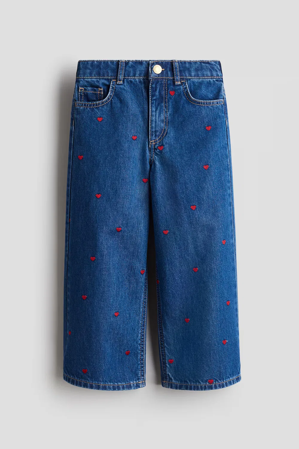 Джинсы с широкими штанинами и принтами H&M, Denimblau/Herzen — фото 3