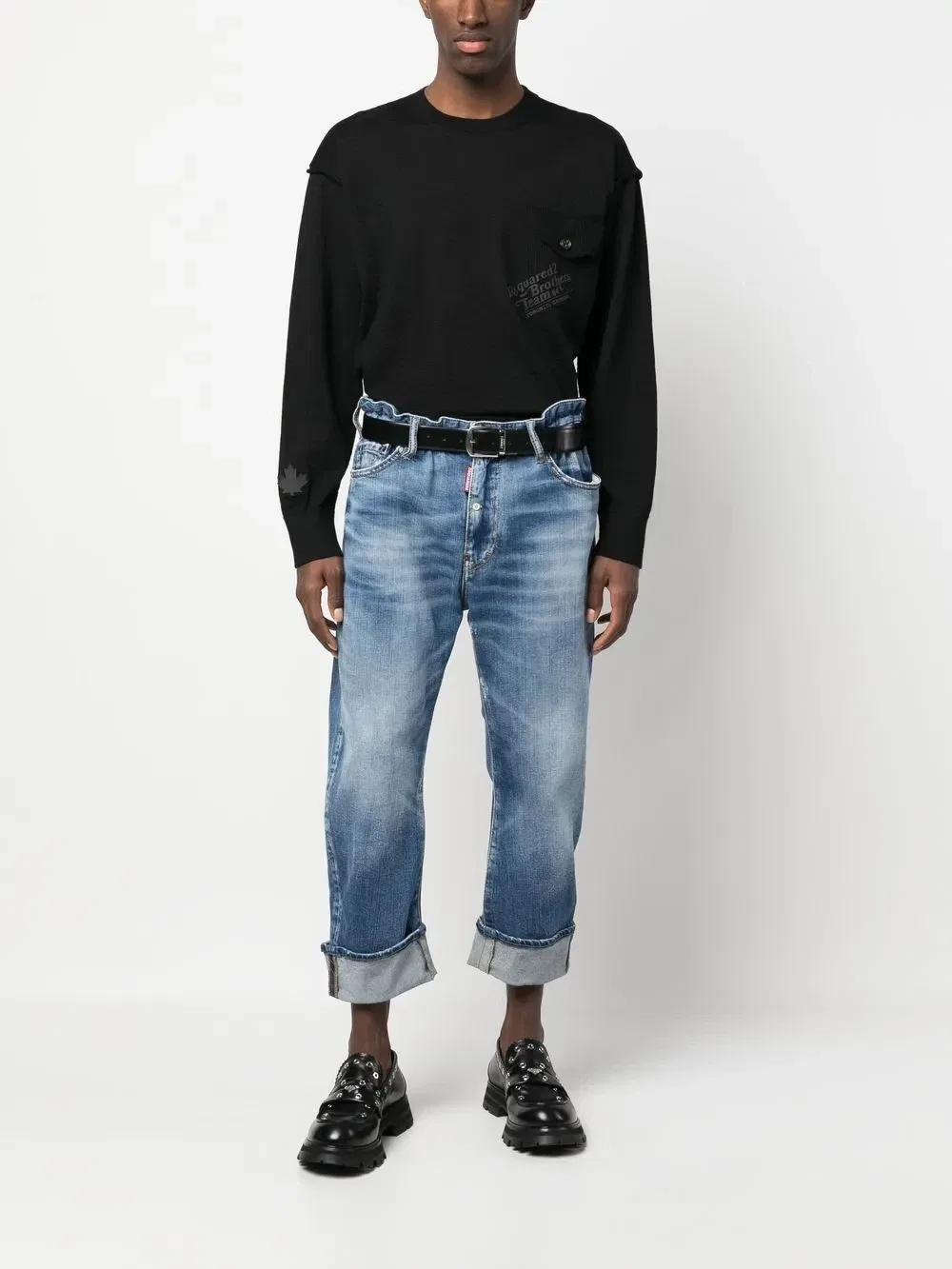 Джемпер с круглым вырезом в рубчик Dsquared2, черный — фото 2
