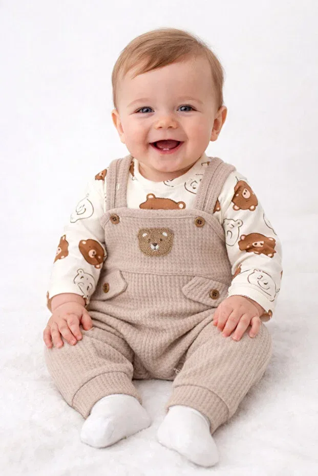 Детский комбинезон для мальчиков с принтом Bear patterned baby boy 3-piece romper set Arin Baby, Brown
