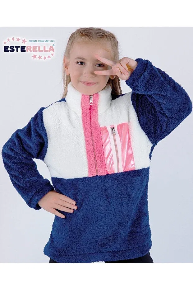Детские свитшот для девочек с воротником-стойкой Esterella, Navy Blue — фото 2