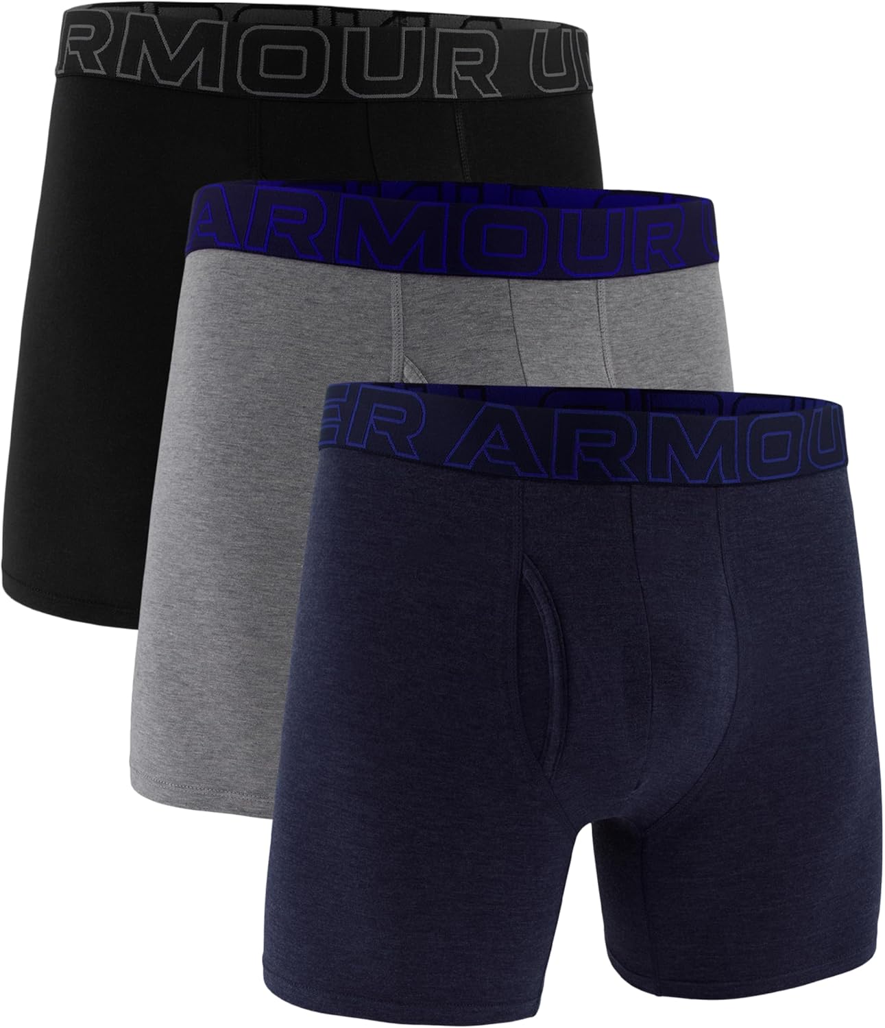 

Under Armour мужские боксеры Performance Cotton, 3 шт, длина по внутреннему шву 6", комфорт на весь день и ультрамягкость, Midnight Navy Htr/Steel Htr/Black