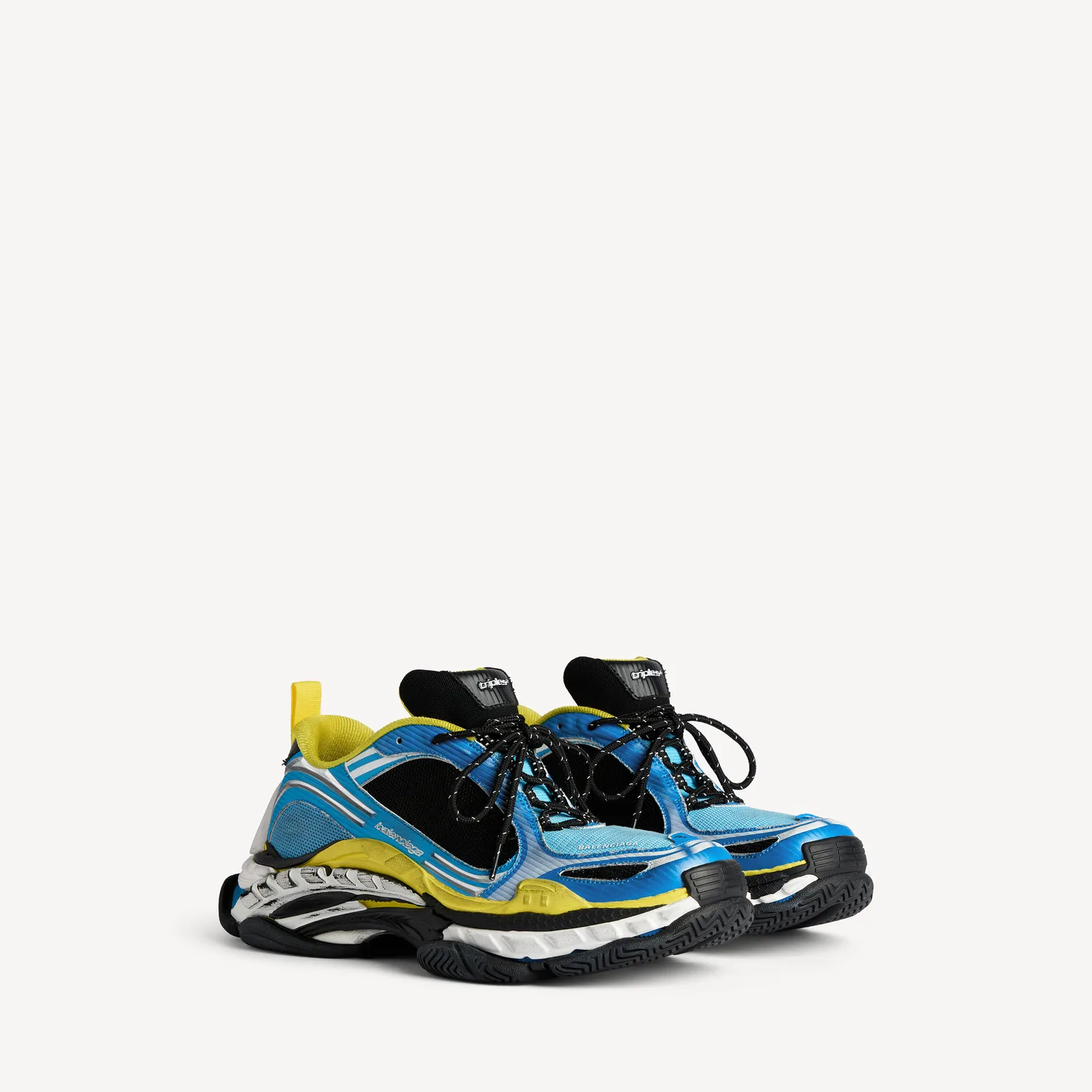 BALENCIAGA Мужские кроссовки Triple S.2 в голубом/белом/желтом цвете — фото 2