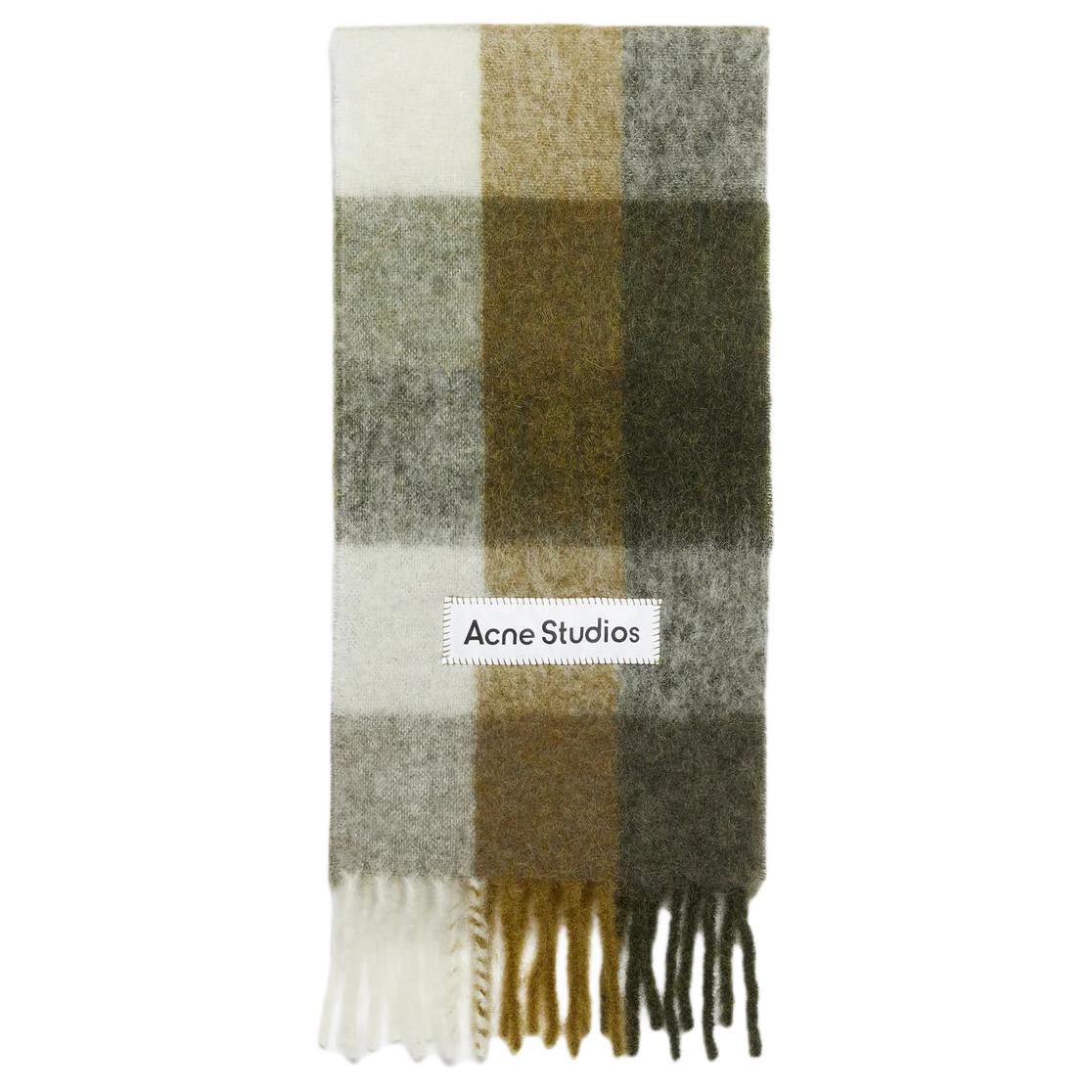 

Шарф с бахромой Checked Acne Studios, серо-коричневый/зеленый/черный