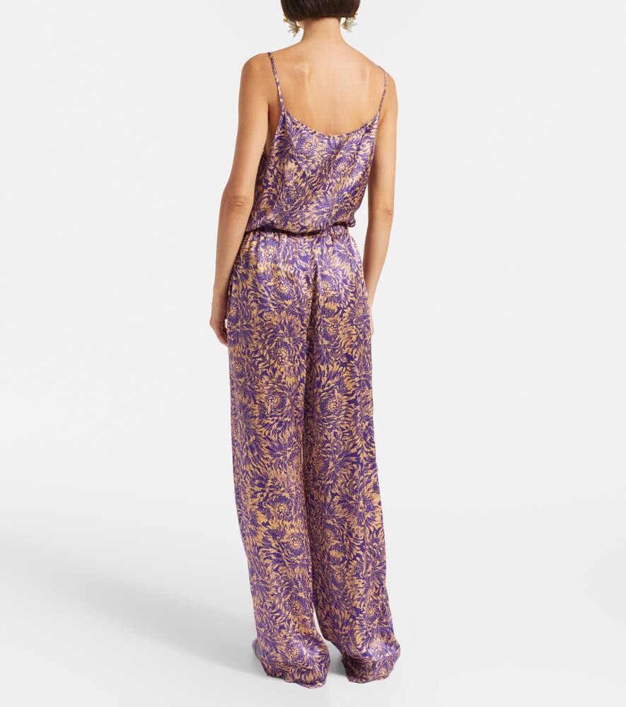 Широкие брюки из сатинового шелка с цветочным принтом Dries Van Noten, Peach — фото 3