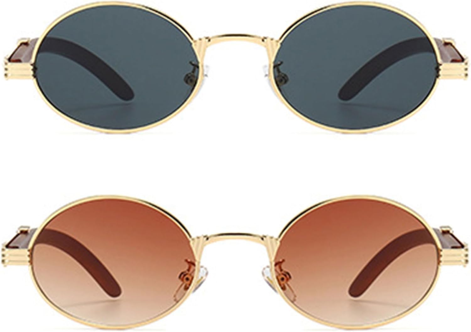 

Винтажные круглые солнцезащитные очки без поляризации, унисекс, ретро, ​​металлические круглые солнцезащитные очки с тонированными линзами для женщин и мужчин ALKAHE, 2 Pack Gold(grey+brown Lens)