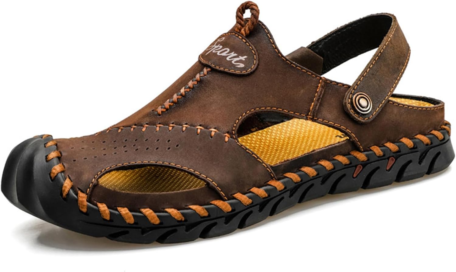 

Мужские летние спортивные сандалии ETORYOOX ручной работы из кожи, с удобным закрытым носком и перфорацией, для улицы, пляжа и повседневного ношения, коричневый