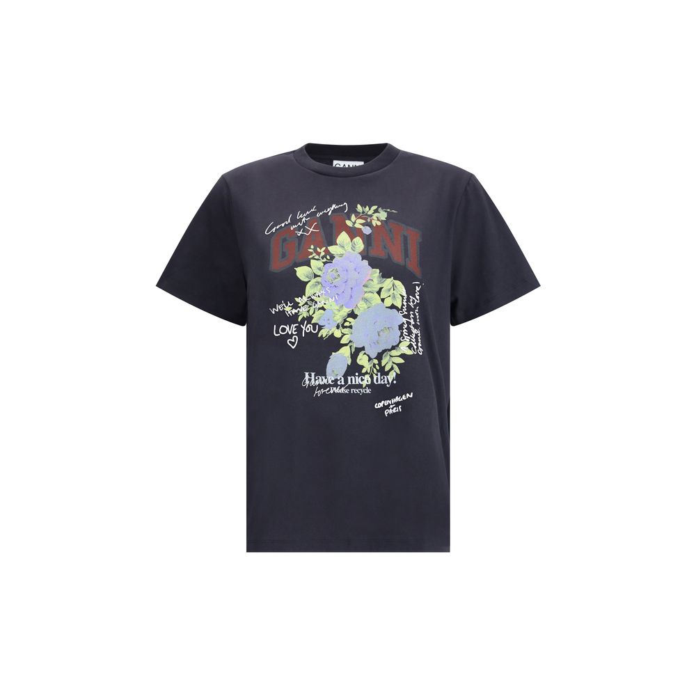 

Футболка с розой Ganni, черный