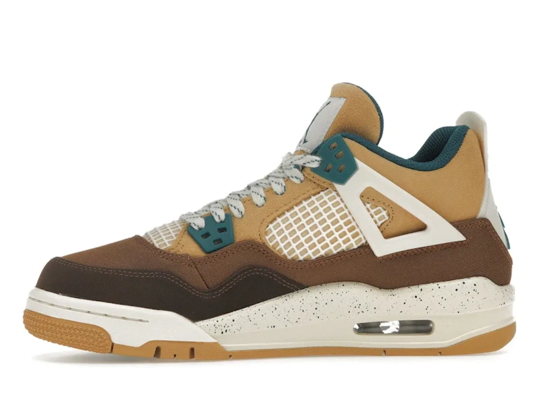 Детские кроссовки на шнуровке Jordan 4 Retro, Cacao Wow/Geode Teal/Ale Brown/Twine/Sail/Luminous Green — фото 3
