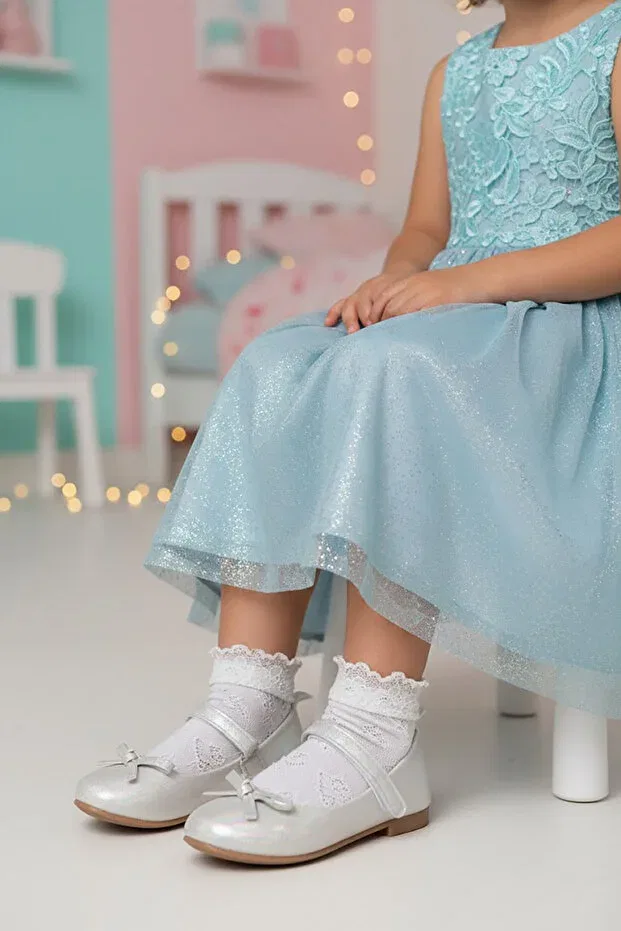 Детские балетки для девочек из текстиля с принтом Elit hy-f-4032-26y filet girls' ballerina ballet shoes Ayakkabı Fuarı, Sedef