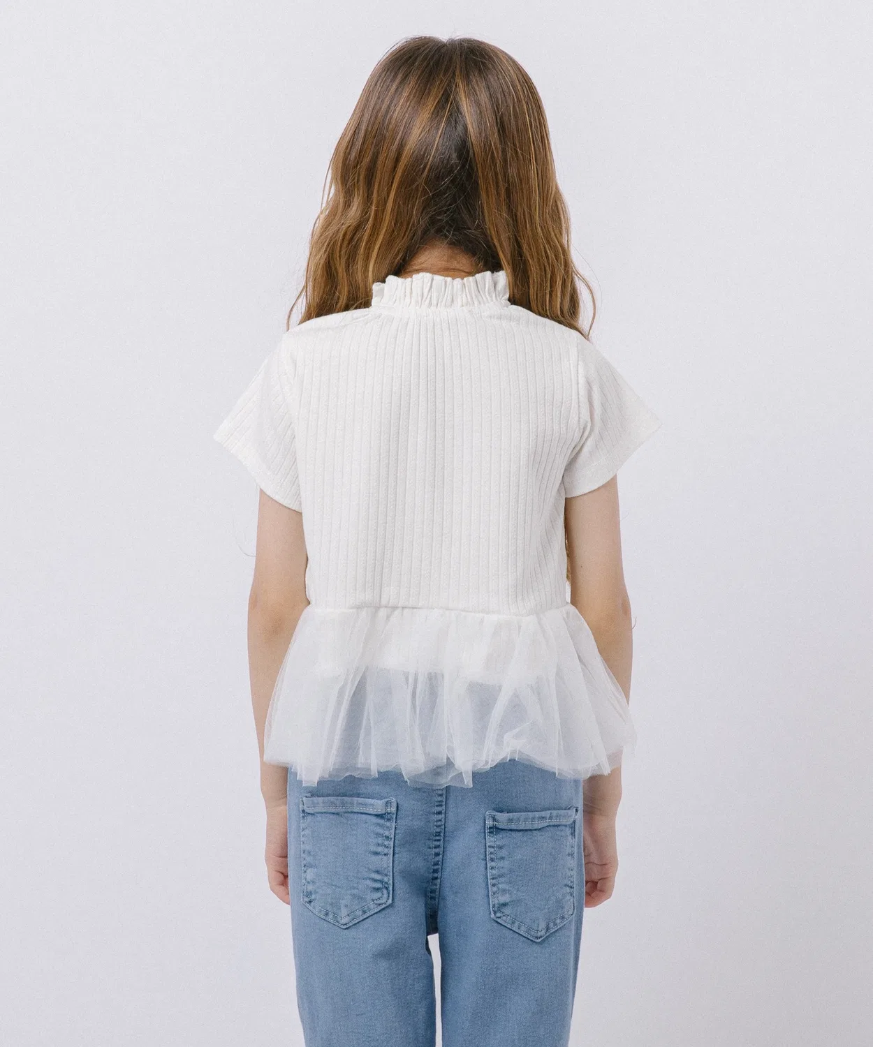 Детская блузка с фриллами и тюлем Rib Frill Tulle URBAN CHERRY, Ivory — фото 3