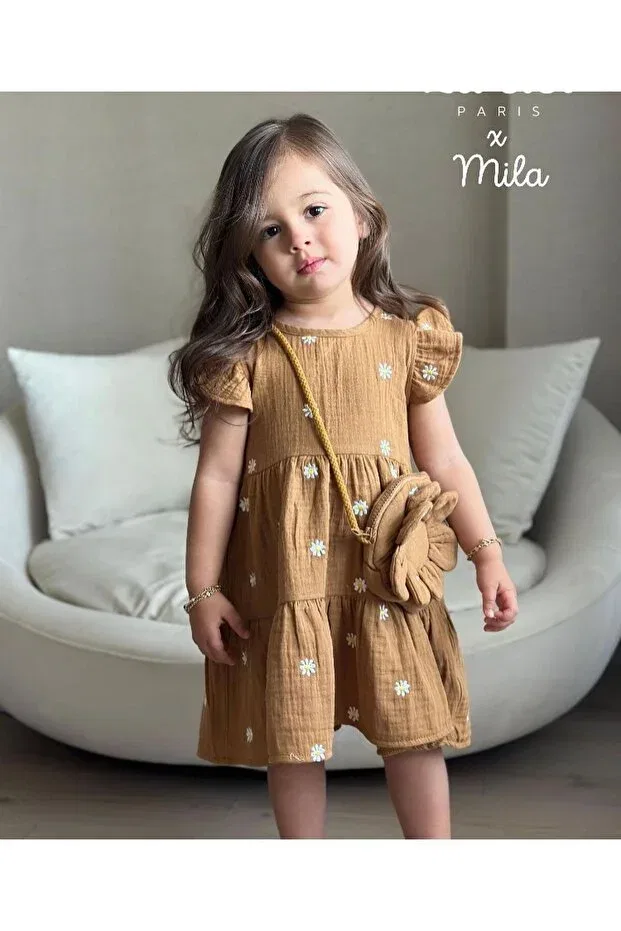 Детское платье для девочек с вышивкой Daisy embroidery Pink Hippo Kids, Tarçin