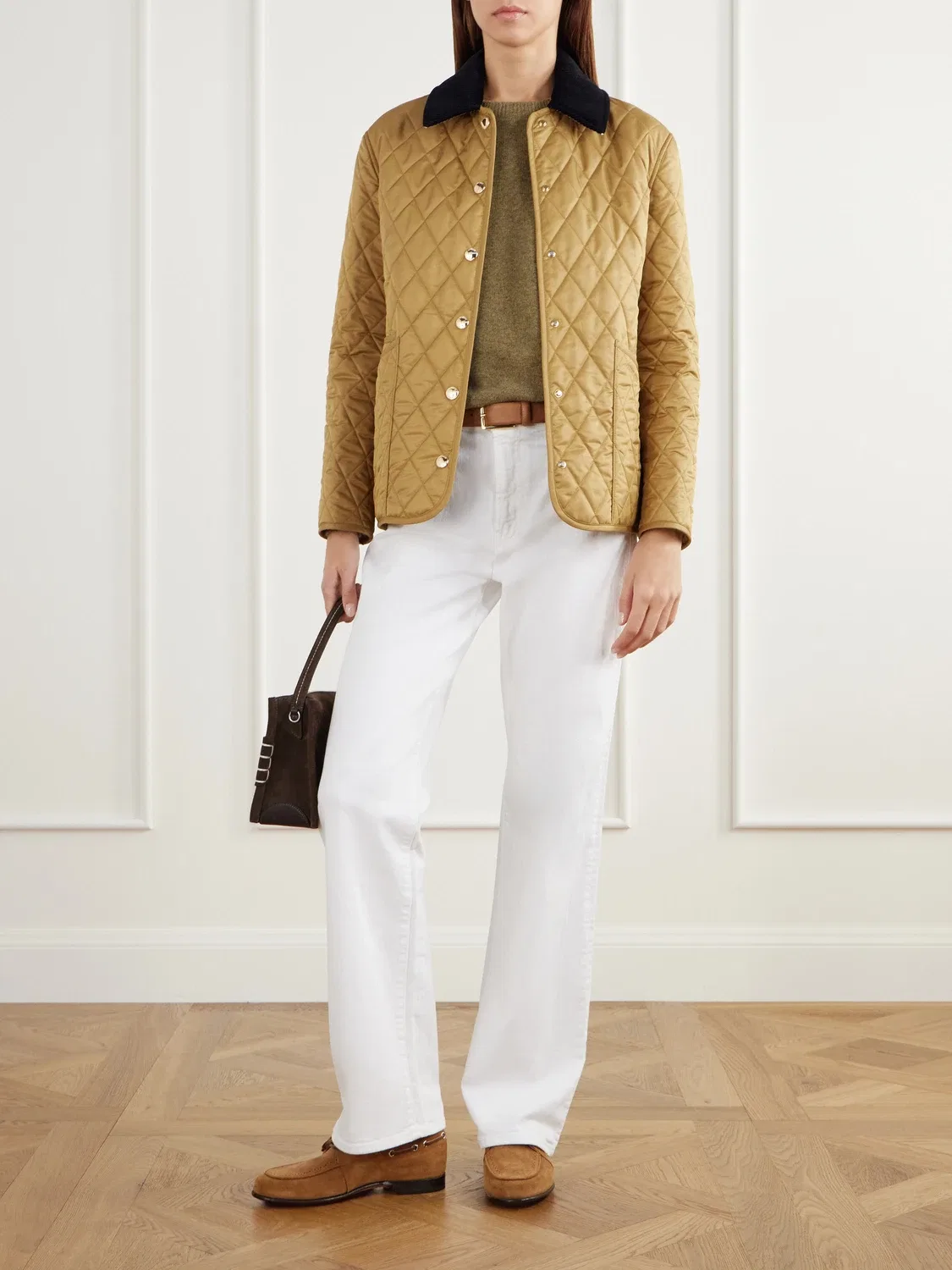 Куртка из стеганого шелла с вельветовой отделкой Burberry, коричневый — фото 2