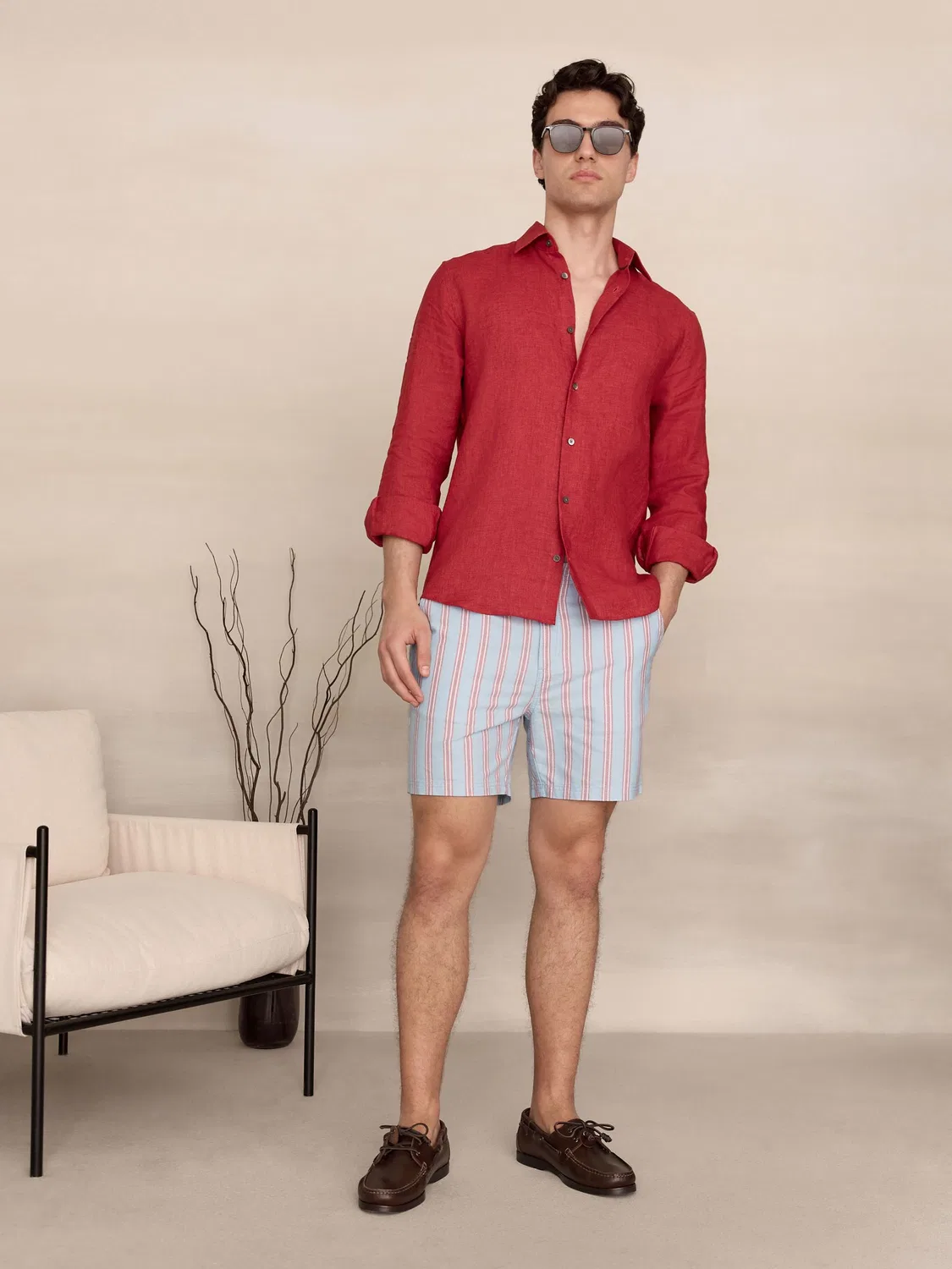 Шорты чинос, мульти-полоска, Blue Cotton Stripe Next, синий — фото 2
