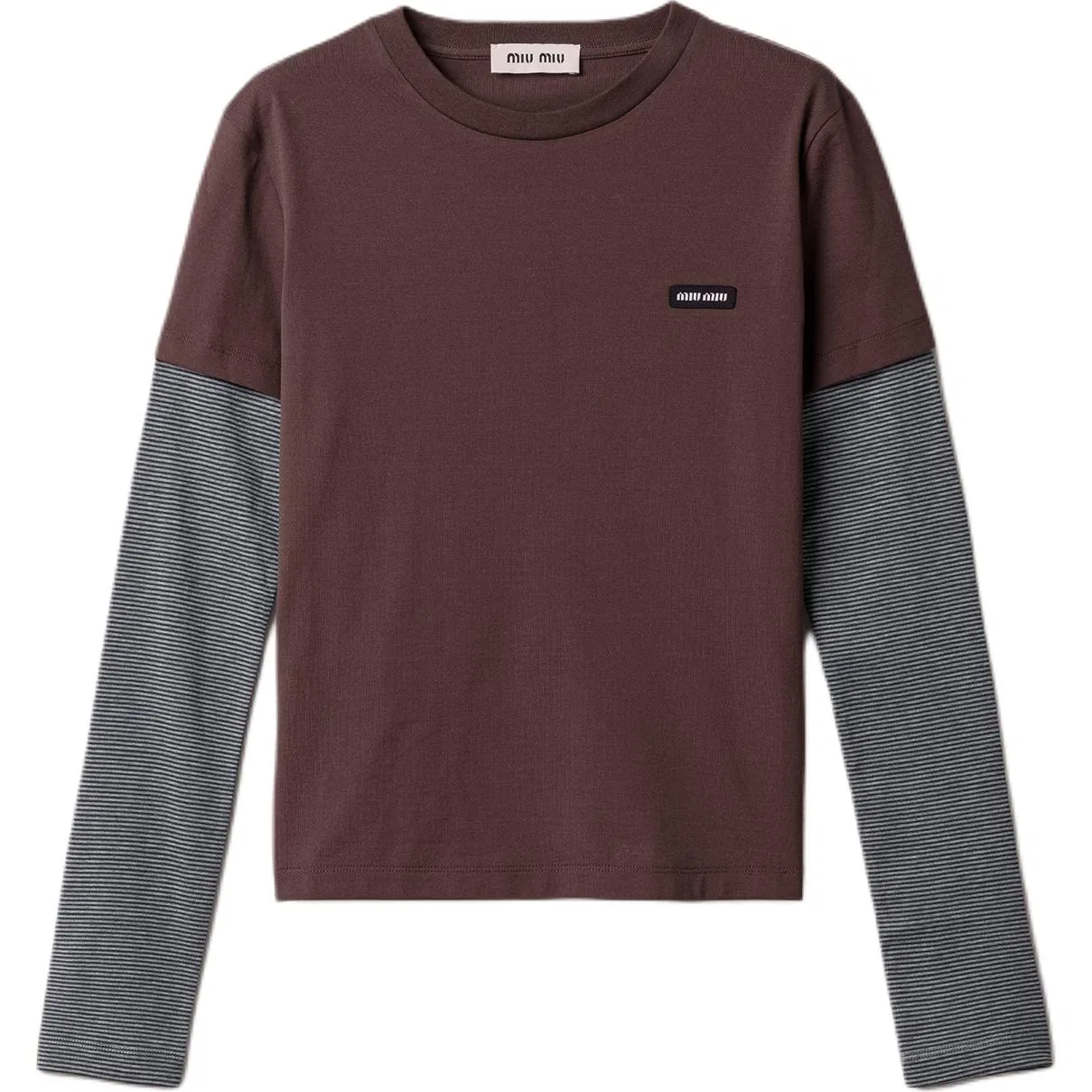 Женская футболка с круглым вырезом прямого кроя Gray Brown MIU MIU, Gray Brown