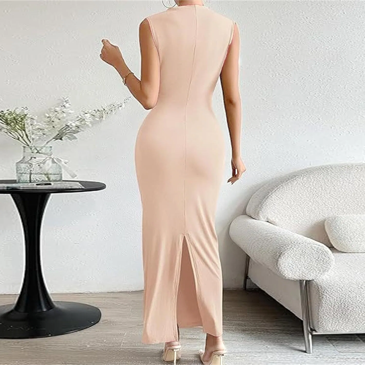 Женское облегающее платье с драпировкой Ruched Bodycon, Apricot — фото 2