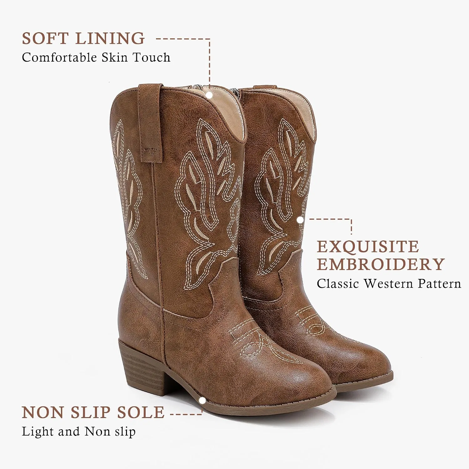 Детские сапоги для девочек с принтом Cowgirl Boots LAURMOSA, Light Brown — фото 4