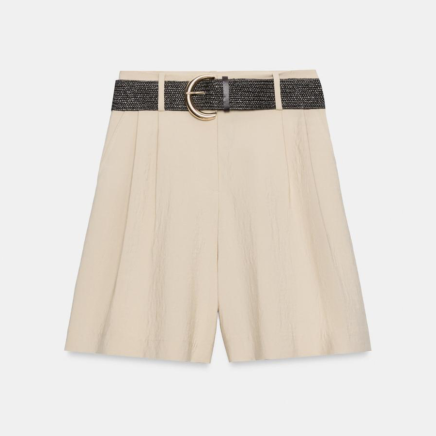 Шорты Zara Darted Bermuda With Belt, бежевый
