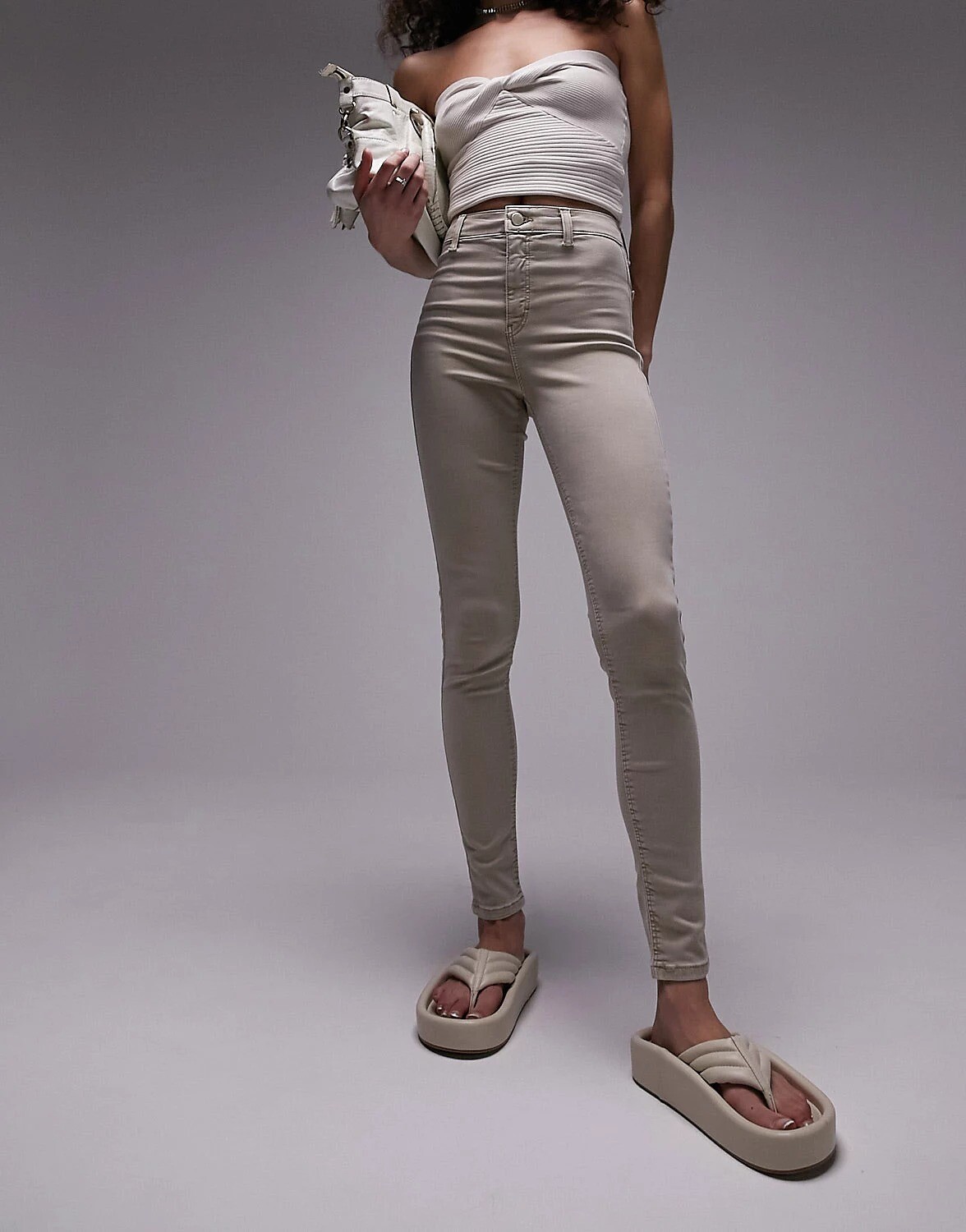 Джинсы Topshop Joni, бежевый