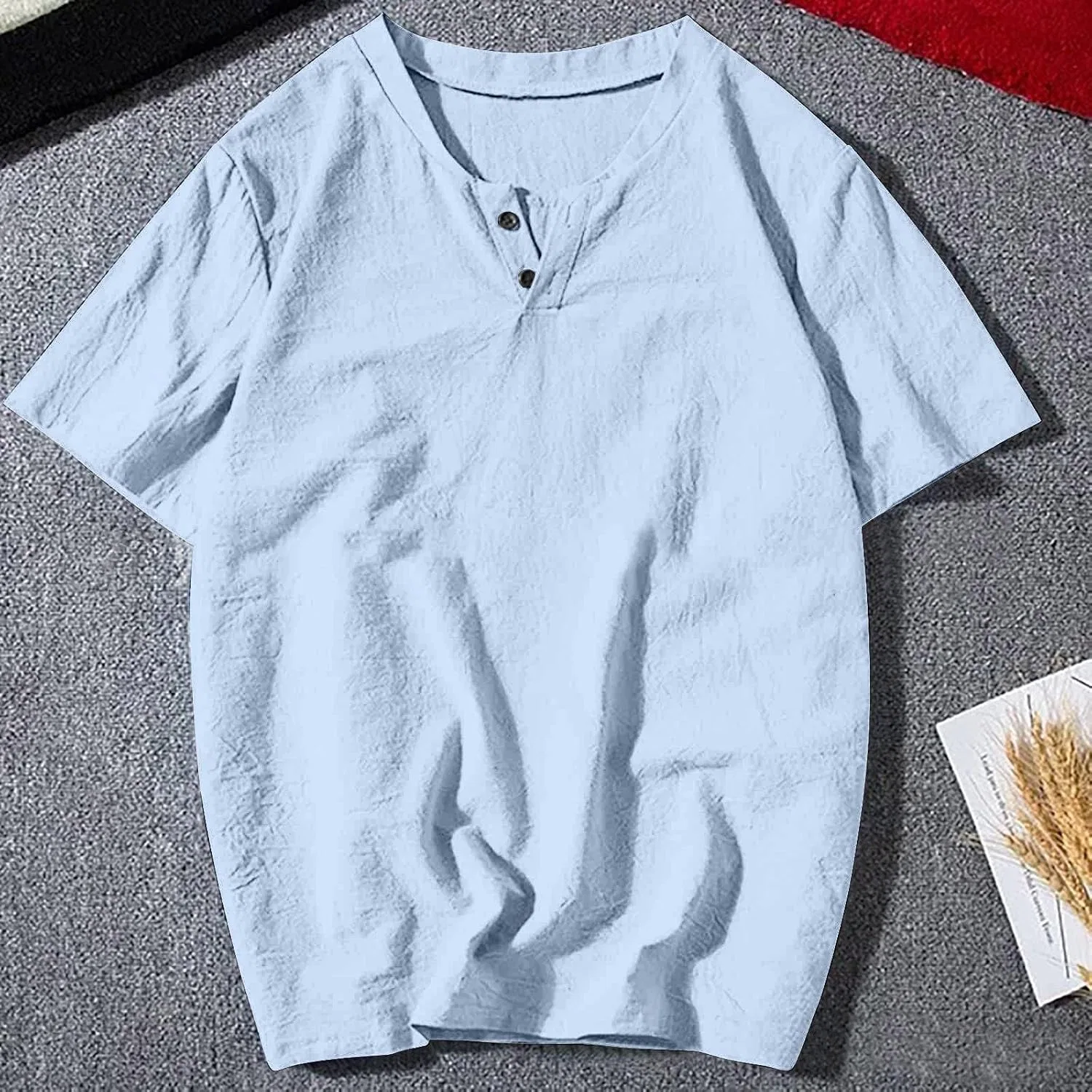 Мужская футболка с коротким рукавом из хлопка и льна, Light Blue — фото 2