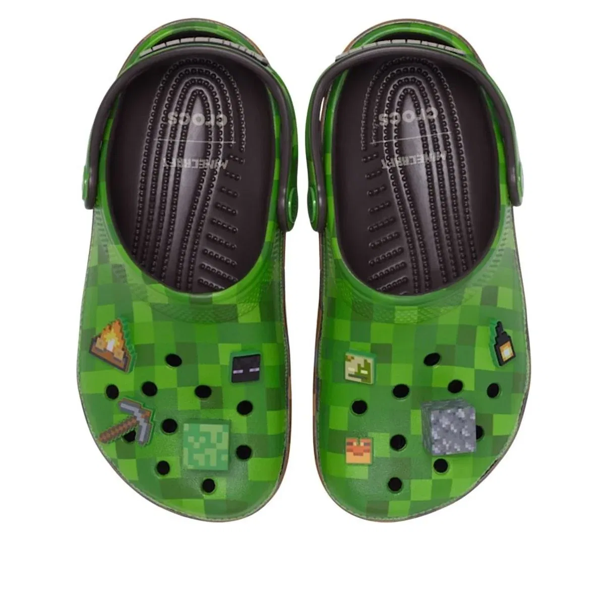 Детские сандалии с резиновым верхом Classic Clog Minecraft Grass Block 'Green Brown' Crocs, Green/Brown — фото 4