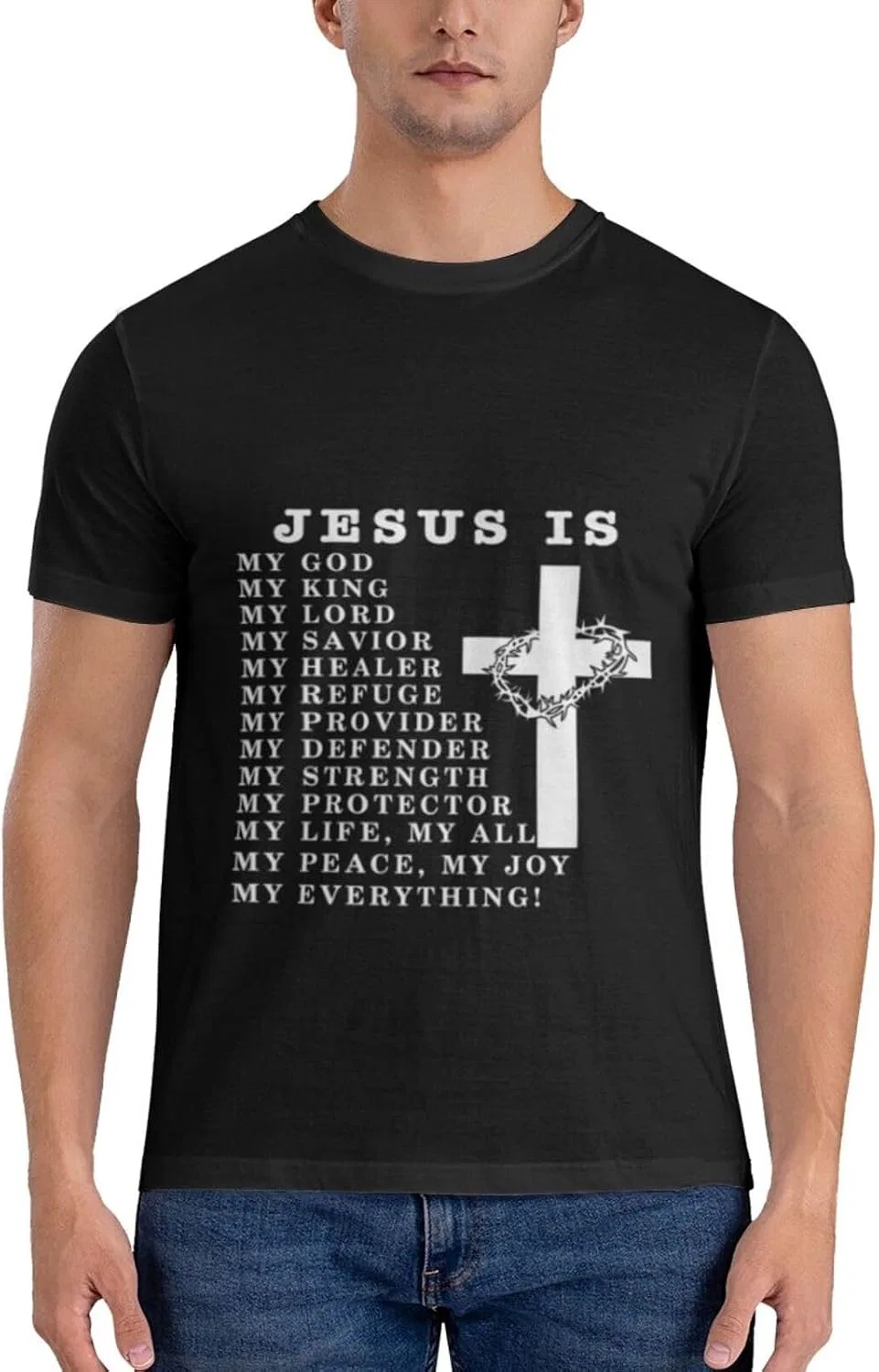 Мужская футболка с принтом Letter Print Generic, Jesus is My God My King My Lord My Savior White — фото 2