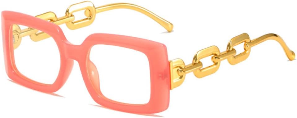 

Прямоугольные солнцезащитные очки с желейными линзами для женщин, ретро-стиль, дужки с цепочкой, защита от УФ-излучения UV400, солнцезащитные очки для мужчин с прозрачными линзами Ocean LANGSER, Pink Clear