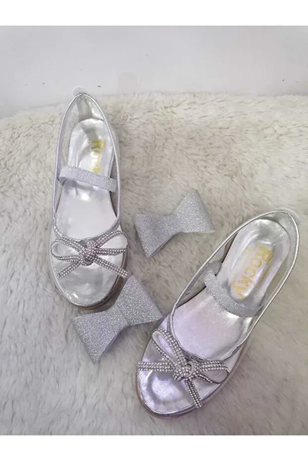 Детские балетки для девочек из искусственной кожи Cinderella Özgür Kids, Transparent Silver