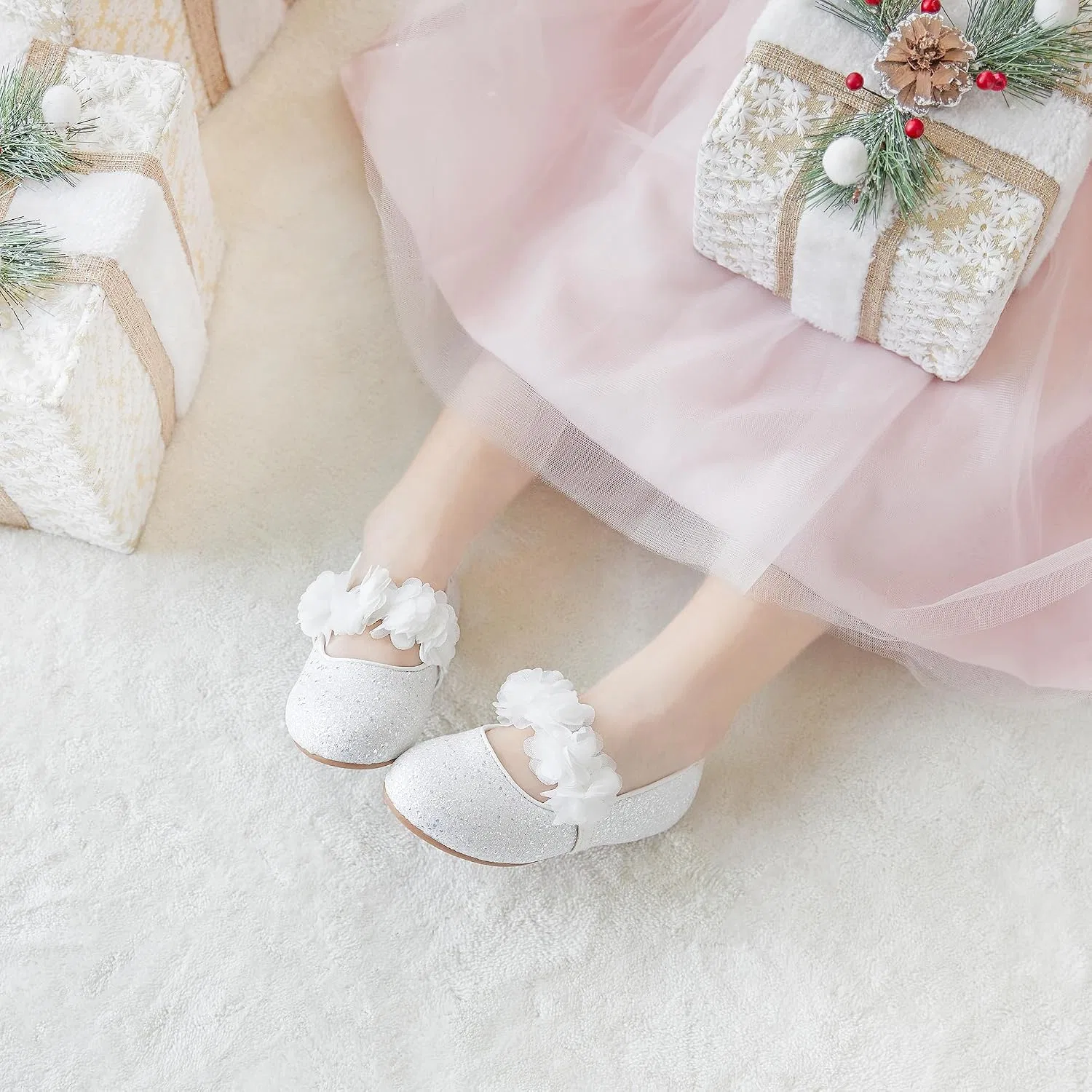 Детские туфли Мэри Джейн для девочек Little Flower Otter MOMO, White — фото 4