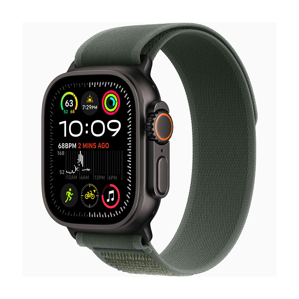 

Умные часы Apple Watch Ultra 2, 49 мм, GPS+Cellular, Black Titanium Case/Green Trail Loop, M/L, Зеленый, Умные часы Apple Watch Ultra 2, 49 мм, GPS+Cellular, Black Titanium Case/Green Trail Loop, M/L