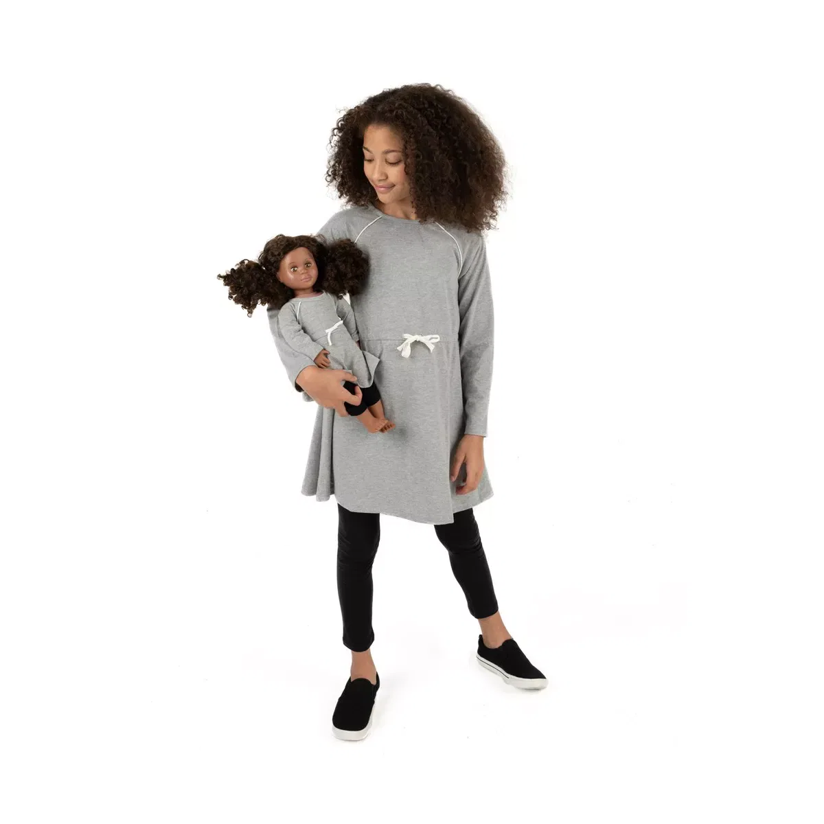 Детское платье для девочек с длинным рукавом Girl and Doll Bow Tie Dress LEVERET, Dark Gray — фото 3