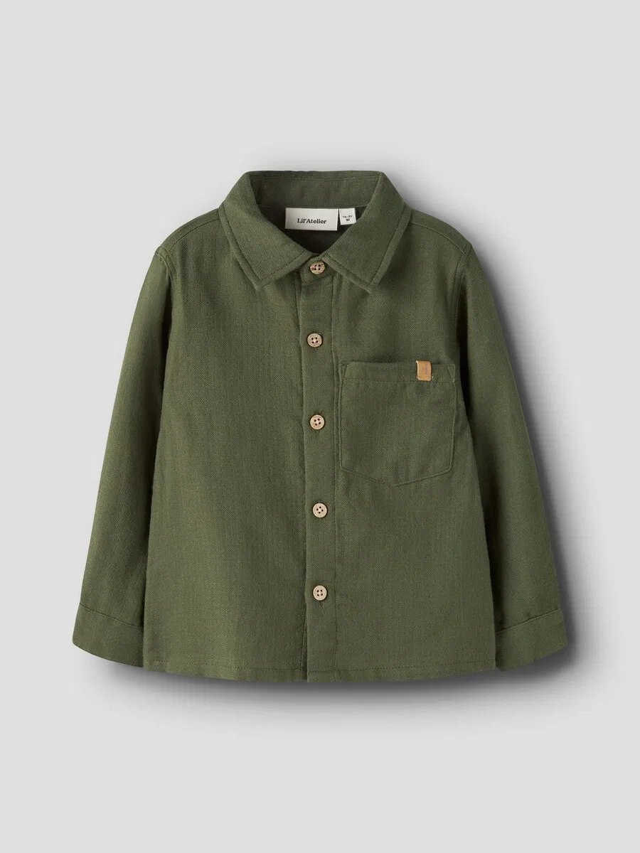 Рубашка на пуговицах Lil'Atelier Comfort fit, зеленого цвета — фото 3
