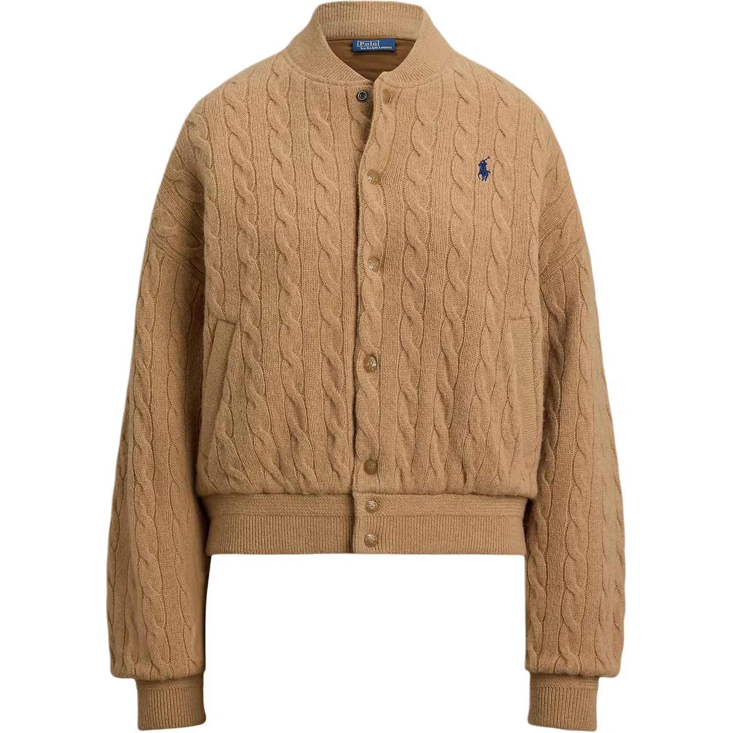 Женская куртка-бомбер с узором косичка и вышивкой пони, Polo Ralph Lauren, Camel Mixed Color
