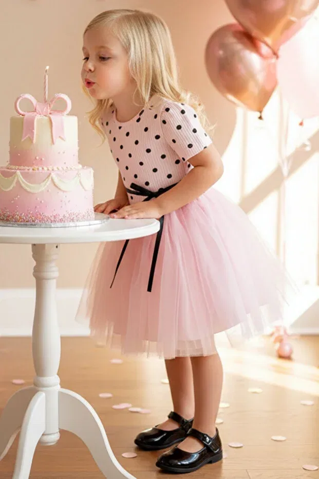 Детское платье для девочек с принтом Girl magnolia polka dot tutu pink dress Parla Kids, Pink