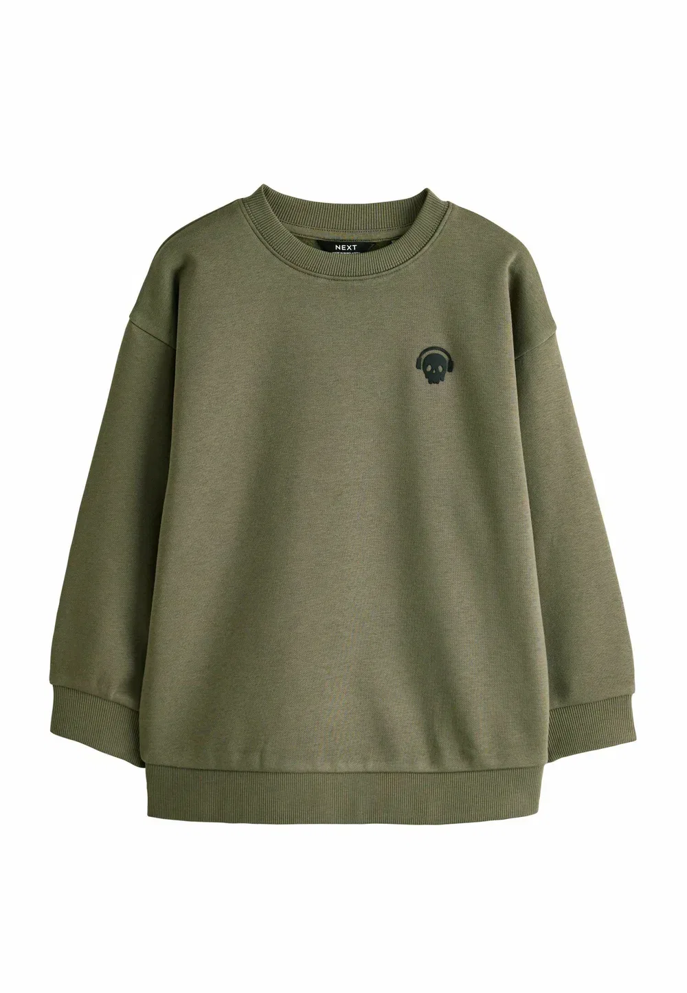 Свитер с круглым вырезом, стандартного кроя Next, Khaki Green Skull Logo