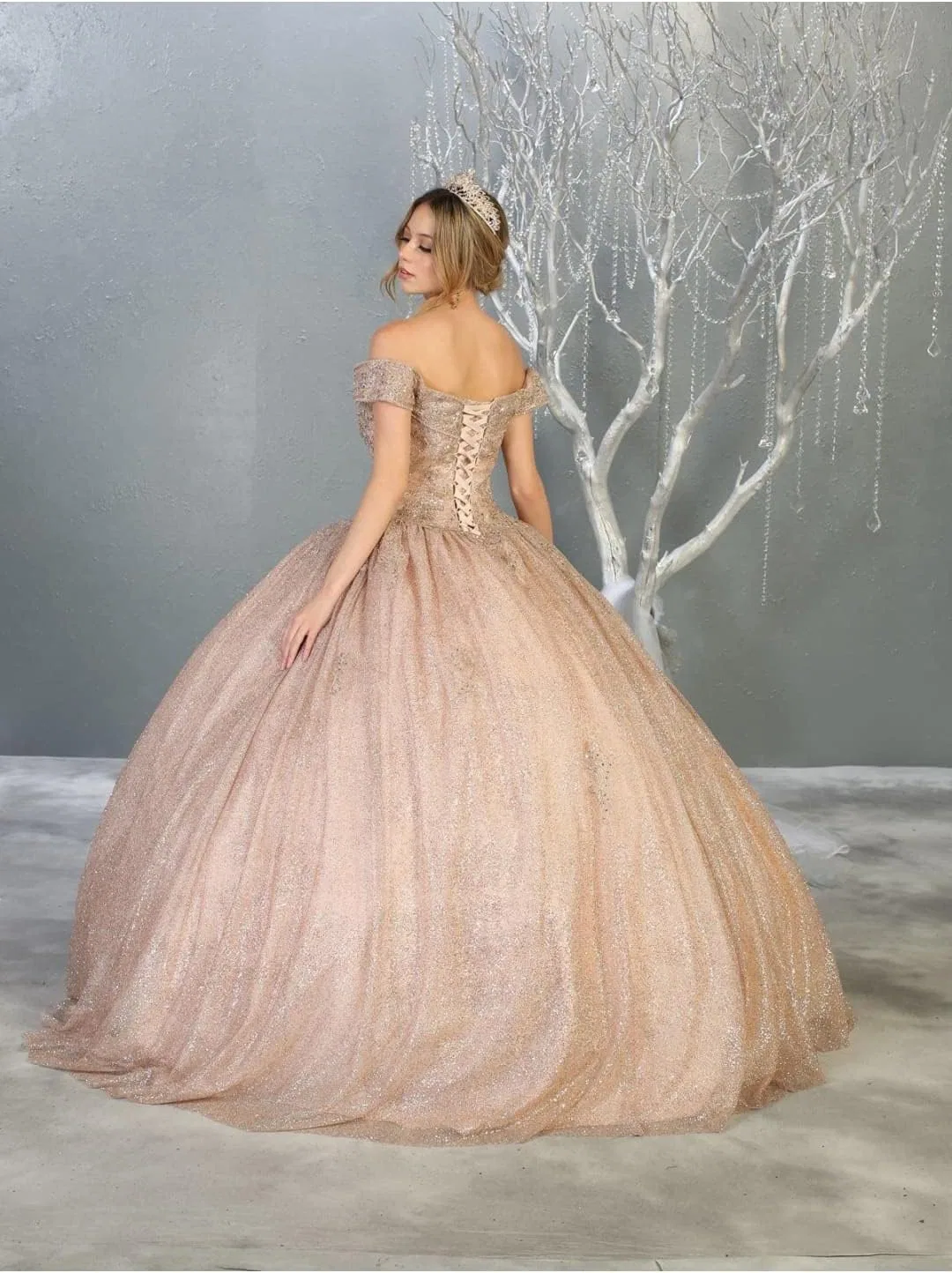 Платье принцессы с открытыми плечами A-line Quinceanera, Rose Gold — фото 2