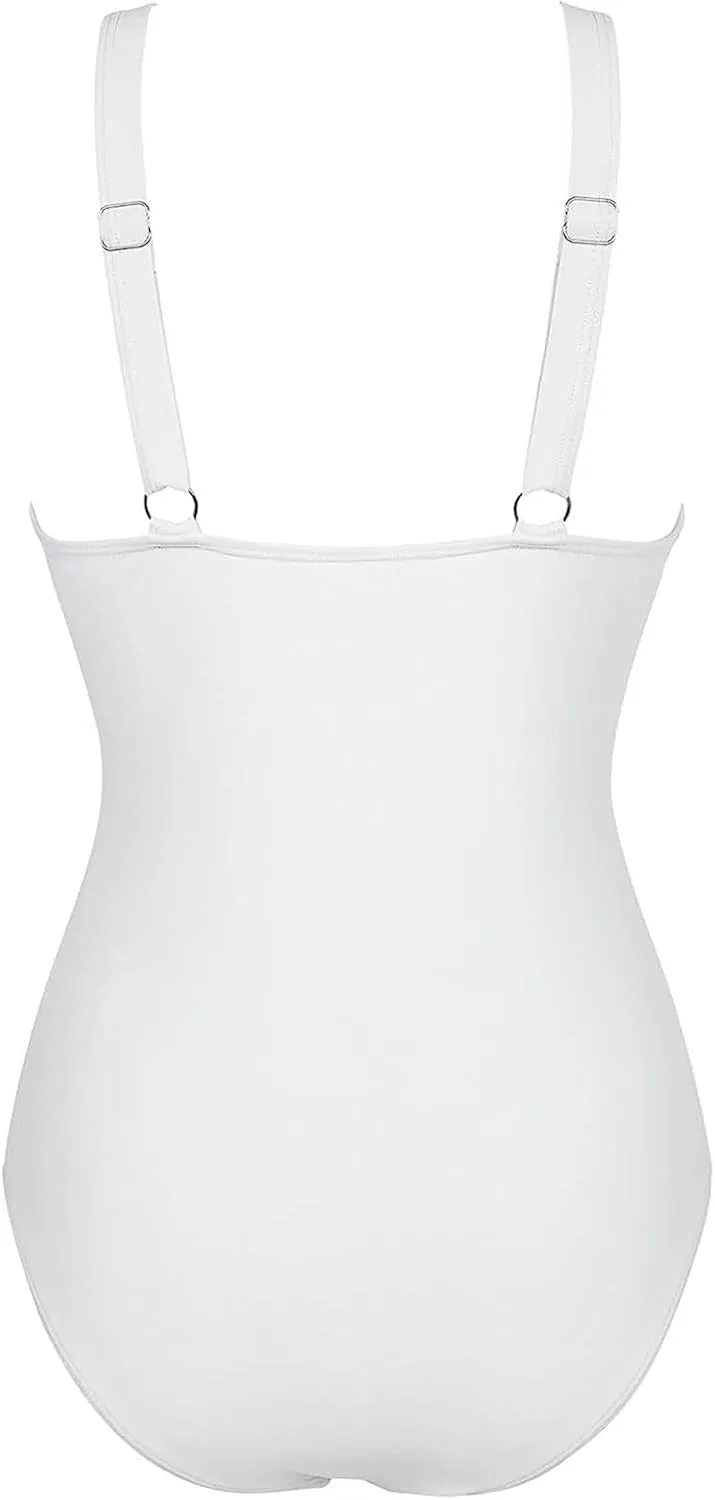 Женский слитный купальник с глубоким декольте Push Up, White — фото 4