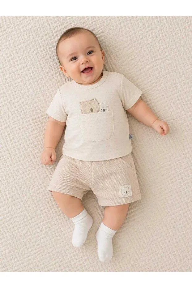 Детская футболка с вышивкой Teddy Bear Pocket Nili, Beige — фото 2