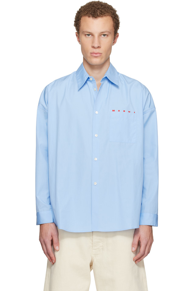 

Рубашка из органического поплина с логотипом Marni, выглядывающим из-под одежды, Iris Blue