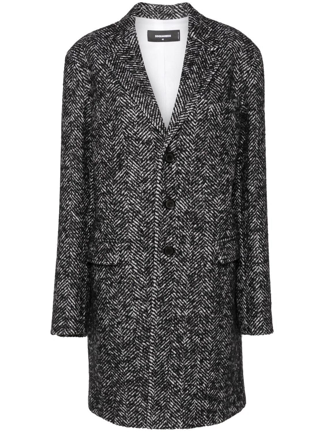 Пальто в елочку из шерстяного микса DSQUARED2, черный